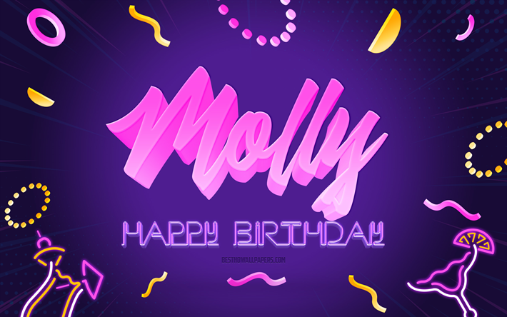 joyeux anniversaire molly, 4k, purple party background, molly, art cr&#233;atif, nom molly, anniversaire molly, f&#234;te d anniversaire fond