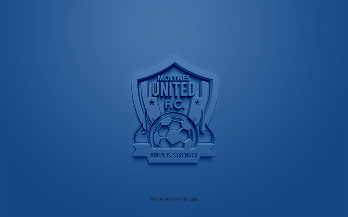molynes united fc, yaratıcı 3d logo, mavi arka plan, jamaika futbol kul&#252;b&#252;, ulusal premier lig, kingston, jamaika, 3d sanat, futbol, ​​molynes united fc 3d logo