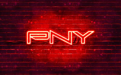 PNY red logo, 4k, red brickwall, PNY logo, brands, PNY neon logo, PNY
