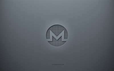 Monero logo, gray creative background, Monero sign, gray paper texture, Monero, gray background, Monero 3d sign