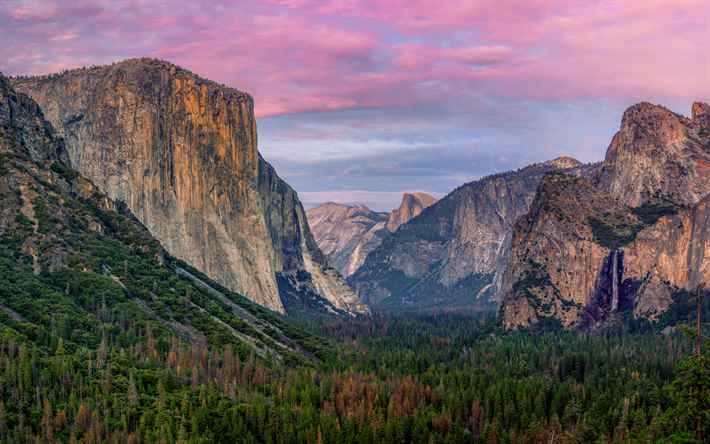yosemite national park, tramonto, valle, montagne, scogliere, california, america, usa, bella natura, hdr, punti di riferimento americani