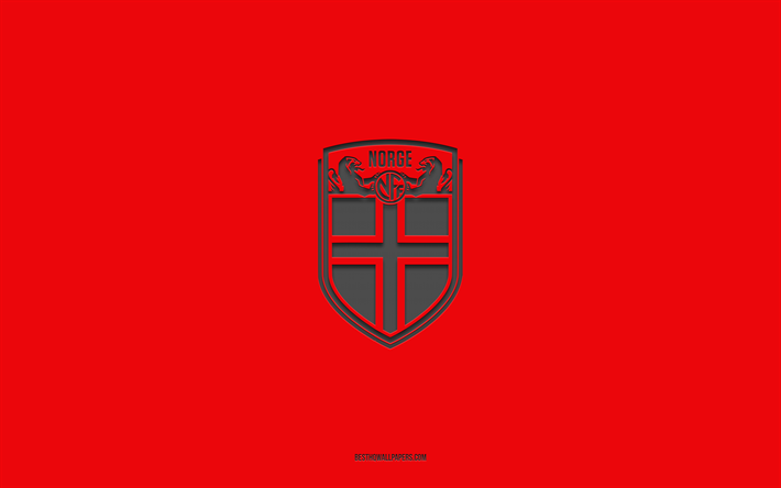 squadra nazionale di calcio della norvegia, sfondo rosso, squadra di calcio, emblema, uefa, norvegia, calcio, logo della squadra nazionale di calcio della norvegia, europa