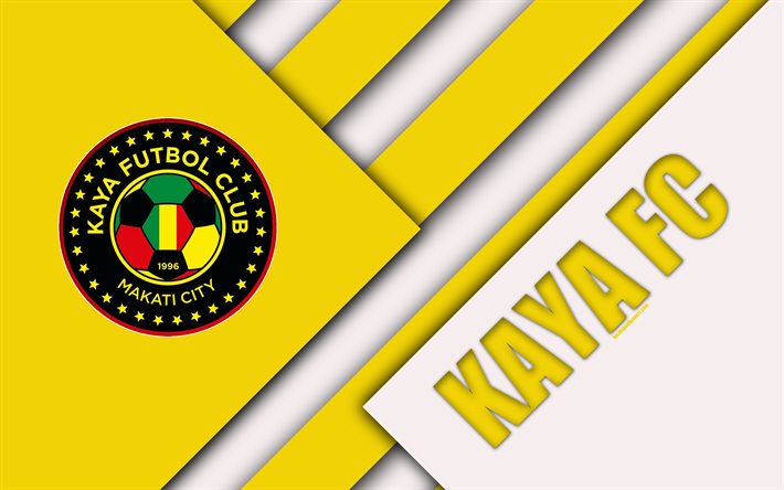 kaya fc, 4k, philippine football club, logo, gelb-wei&#223;en abstraktion, material, design, emblem, philippinen, fu&#223;ball-bundesliga, iloilo city, pfl, una kaya futbol club