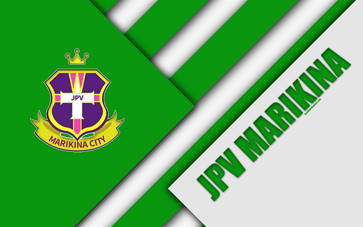 JPV ماريكينا FC, 4K, الفلبيني لكرة القدم, شعار, الأخضر الأبيض التجريد, تصميم المواد, الفلبين دوري كرة القدم, ماريكينا, الفلبين, PFL, JP Voltes FC, مانيلا جميع اليابان لكرة القدم