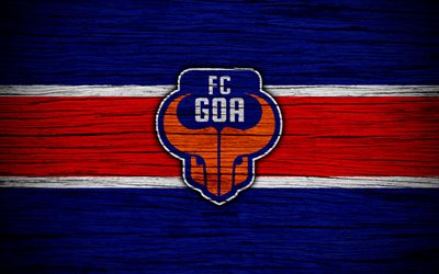 Goa FC, 4k, &#205;ndio Da Super Liga, futebol, &#205;ndia, clube de futebol, ISL, Goa, textura de madeira, FC Goa