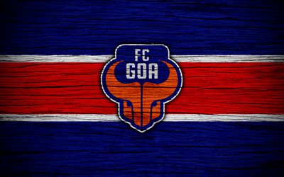 Goa FC, 4k, Hint S&#252;per Lig, futbol, Hindistan, Futbol Kul&#252;b&#252;, ISI, Goa, ahşap doku, FC Goa