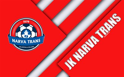 JK Narva Trans, 4k, Estonian football club, logo, material design, red white abstraction, Meistriliiga, Narva, Estonia, football, Estonian football league