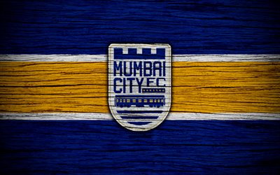Mumbai City FC, 4k, Indian Super League, soccer, India, football club, ISL, Mumbai City, wooden texture, FC Mumbai City