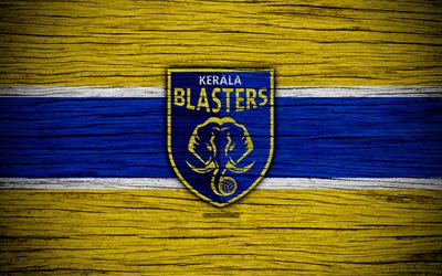 Kerala Blasters FC, 4k, Indian Super League, il calcio, l&#39;India, il club di calcio, ISL, Kerala Blasters, di legno, texture, FC Kerala Blasters