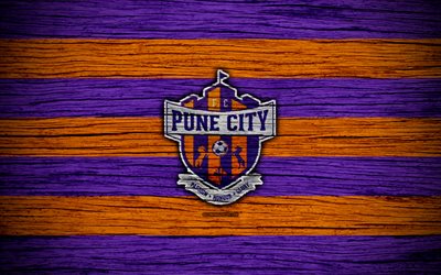 La Ciudad de Pune FC, 4k, Indian Super League, el f&#250;tbol, la India, el club de f&#250;tbol de la Ciudad de Pune, ATK, de madera de la textura, el FC Pune City