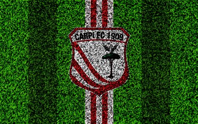 Carpi FC 1909, 4k, calcio prato, il calcio italiano di club, logo, rosso, bianco, linee, di erba, di texture, di Serie B, Carpi, Italia, calcio