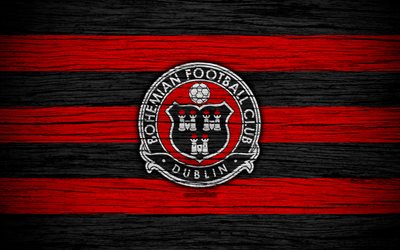 Bohemians FC, 4k, Ireland Premier Division, soccer, Ireland, football club, Irish Premier League, Bohemians, IPD, wooden texture, FC Bohemians