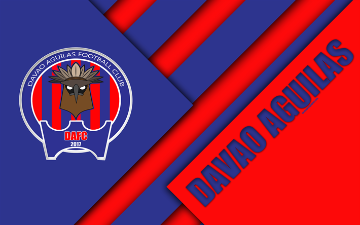 Davao Aguilas FC, 4K, Filipinas Club de F&#250;tbol, logotipo, azul, rojo abstracci&#243;n, dise&#241;o de materiales, con el emblema de Filipinas de la Liga de F&#250;tbol, Tagum, Filipinas, PFL