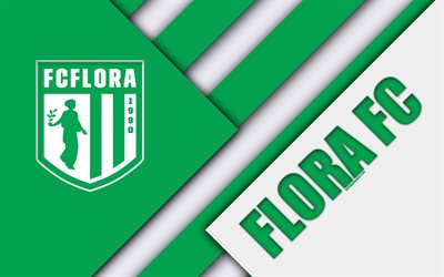 FC Flora, 4k, estonia de f&#250;tbol del club, logotipo, dise&#241;o de materiales, verde, blanco abstracci&#243;n, Meistriliiga, Tallinn, Estonia, de f&#250;tbol, de la liga de f&#250;tbol de estonia