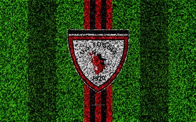 Foggia Calcio, 4k, football lawn, italian football club, logo, red black lines, grass texture, Serie B, Foggia, Italy, football, Foggia FC