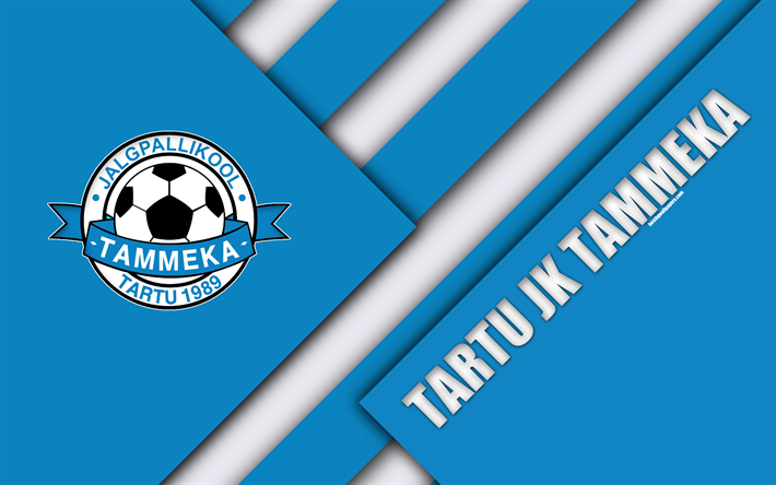 تارتو JK Tammeka, مدرسة لكرة القدم Tammeka, 4k, الإستوني لكرة القدم, شعار, تصميم المواد, الأزرق الأبيض التجريد, الدوري الممتاز, تارتو, إستونيا, كرة القدم, Tammeka FC