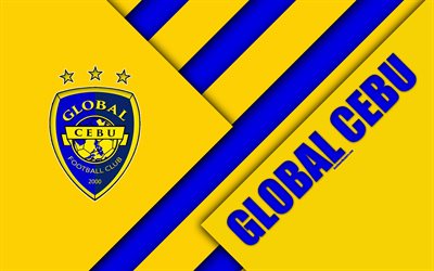 Global Cebu FC, 4K, Filipinas Club de F&#250;tbol, logotipo, azul, amarillo abstracci&#243;n, dise&#241;o de materiales, con el emblema de Filipinas de la Liga de F&#250;tbol, Cebu, Filipinas, PFL
