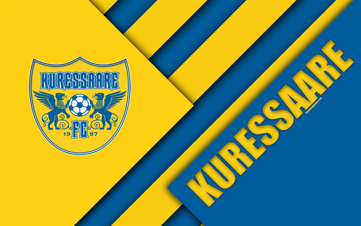 FC كوريسار, 4k, الإستوني لكرة القدم, شعار, تصميم المواد, الأزرق والأصفر التجريد, الدوري الممتاز, كوريسار, إستونيا, كرة القدم