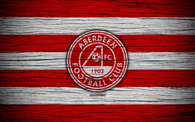 4k, Aberdeen FC, el logotipo, la Scottish Premier league, f&#250;tbol, Escocia, Aberdeen, textura de madera, Escoc&#233;s, Campeonato de F&#250;tbol, el FC Aberdeen