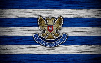 4k, St Johnstone FC, logo, Scottish Premiership, soccer, football, Scotland, St Johnstone, wooden texture, Scottish Football Championship, FC St Johnstone