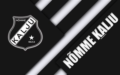 Nomme Kalju FC, 4k, Estonian football club, logo, material design, white black abstraction, Meistriliiga, Tallinn, Estonia, football, Estonian football league