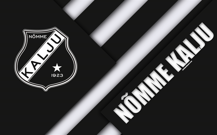 Nomme Kalju FC, 4k, estone football club, il logo, il design dei materiali, bianco nero astrazione, Meistriliiga, Tallinn, in Estonia, calcio, campionato di calcio estone