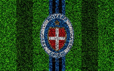 Novara FC, 4k, le football pelouse, italien, club de football, le logo, les lignes bleues, texture d&#39;herbe, Serie B, Novara, en Italie, le football Novara Calcio