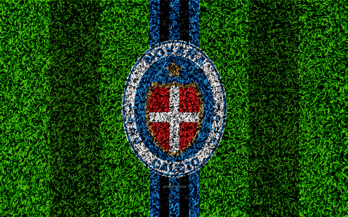 Novara FC, 4k, f&#250;tbol de c&#233;sped, italiano, club de f&#250;tbol, el logotipo, las l&#237;neas azules, el c&#233;sped de textura, de la Serie B, Novara, Italia, el f&#250;tbol Novara Calcio
