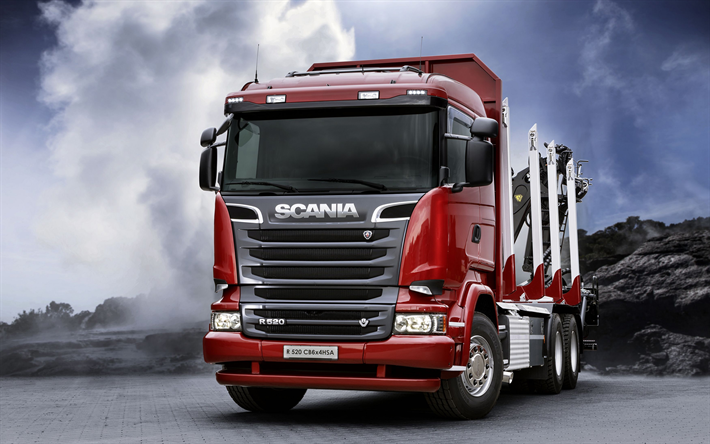 Scania R520 6x4 Effektivisera timmerbil, 4k, 2018 lastbil, Scania R520, lastbilar, Scania