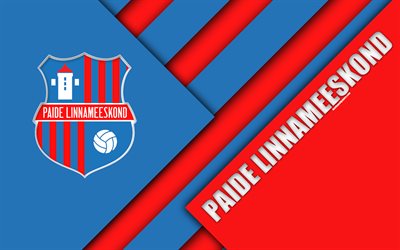 Paide Linnameeskond, 4k, Estonian football club, logo, material design, blue red abstraction, Meistriliiga, Paide, Estonia, football, Estonian football league