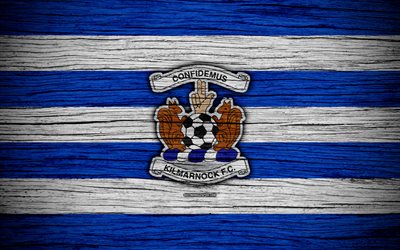 4k, Kilmarnock FC, el logotipo, la Scottish Premier league, f&#250;tbol, Escocia, Kilmarnock, textura de madera, Escoc&#233;s, Campeonato de F&#250;tbol, el FC Kilmarnock