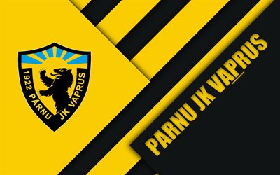 Parnu JK Vaprus, 4k, estone football club, il logo, il design dei materiali, giallo, nero astrazione, Meistriliiga, Parnu, Estonia, calcio, campionato di calcio estone