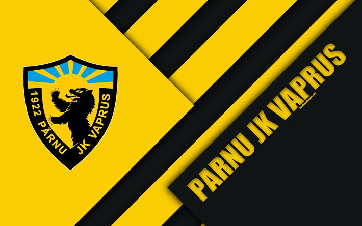 Parnu JK dos Bravos, 4k, Estoniano futebol clube, logo, design de material, amarelo preto abstra&#231;&#227;o, Premiership, Parnu, Est&#243;nia, futebol, Estoniano liga de futebol