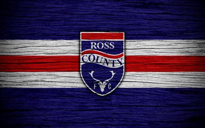 4k, Ross County FC, logo, Scottish Premiership, soccer, football, Scotland, Ross County, wooden texture, Scottish Football Championship, FC Ross County