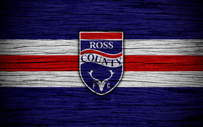 4k, Ross County FC, logotyp, Skotska Premier League, fotboll, Skottland, Ross County, tr&#228;-struktur, Skotsk Fotboll, FC Ross County