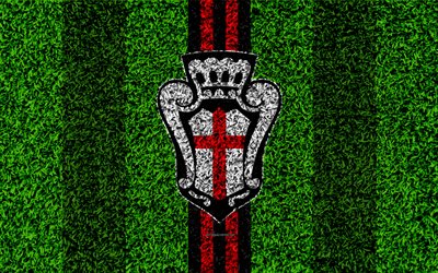 FC Pro Vercelli, 4k, football lawn, Italian football club, logo, black and red lines, grass texture, Serie B, Vercelli, Italy, football