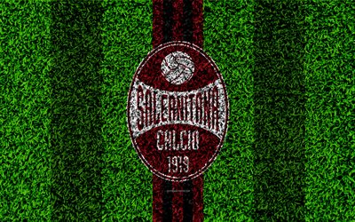 US Salernitana 1919, 4k, football lawn, italian football club, logo, brown black lines, grass texture, Serie B, Salerno, Italy, football, Salernitana FC