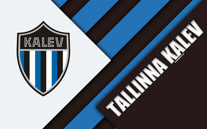 JK Tallinna Kalev, 4k, Estoniano futebol clube, logo, design de material, azul preto abstra&#231;&#227;o, Premiership, Tallinn, Est&#243;nia, futebol, Estoniano liga de futebol