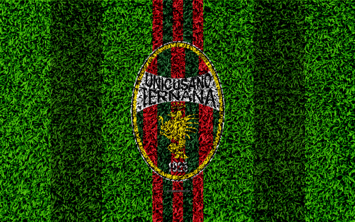 Ternana Calcio, 4k, le football pelouse, italien, club de football, logo, rouge ligne verte, l&#39;herbe de la texture, de S&#233;rie B, Terni, en Ombrie, en Italie, le football, le FC Ternana