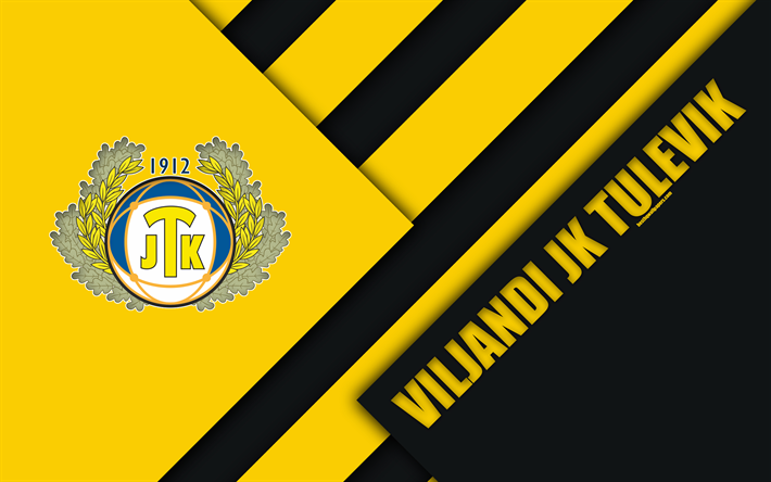 Viljandi JK Futuro, 4k, Estoniano futebol clube, logo, design de material, amarelo preto abstra&#231;&#227;o, Premiership, Viljandi, Est&#243;nia, futebol, Estoniano liga de futebol