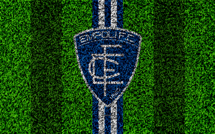 empoli fc -, 4k -, fu&#223;ball-rasen, italienische fu&#223;ball-club, logo, blau mit wei&#223;en linien -, gras-textur, serie b, empoli, italien, fu&#223;ball