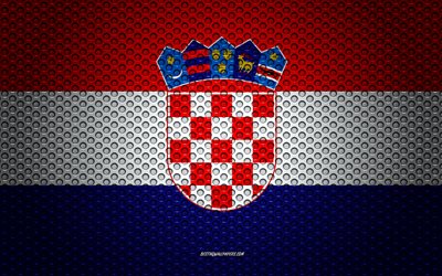 Avrupa &#252;lkelerinin Hırvatistan bayrağı, 4k, yaratıcı sanat, metal mesh dokusu, Hırvat bayrak, ulusal sembol, Hırvatistan, Avrupa, bayraklar