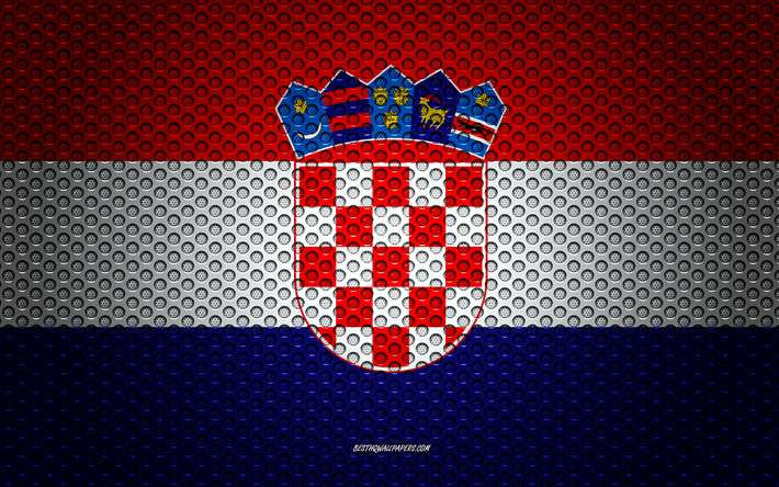 علم كرواتيا, 4k, الفنون الإبداعية, شبكة معدنية الملمس, العلم الكرواتي, الرمز الوطني, كرواتيا, أوروبا, أعلام الدول الأوروبية
