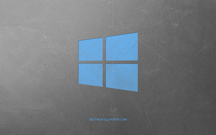 Windows 10, retro tarzı, mavi retro amblemi, yaratıcı sanat, gri retro arka plan, amblemi