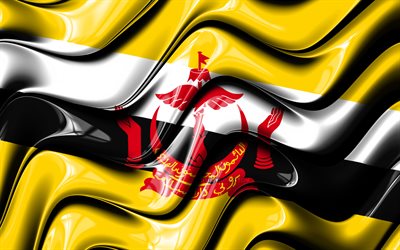 Brunei bayrağı, 4k, Asya, ulusal semboller, Brunei Bayrağı, 3D sanat, Brunei, Asya &#252;lkeleri, Brunei 3D bayrak