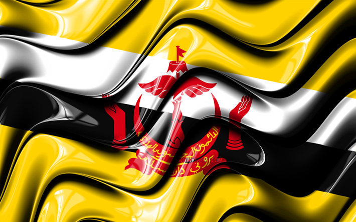 Brunei flag, 4k, Asia, national symbols, Flag of Brunei, 3D art, Brunei, Asian countries, Brunei 3D flag