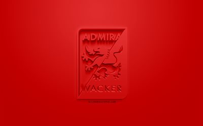 FC Admira Wacker, creative 3D logo, red background, 3d emblem, Austrian football club, Austrian Football Bundesliga, Modling, Austria, 3d art, football, stylish 3d logo