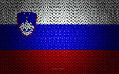 Lippu Slovenia, 4k, creative art, metalli mesh rakenne, Slovenian lippu, kansallinen symboli, Slovenia, Euroopassa, liput Euroopan maiden
