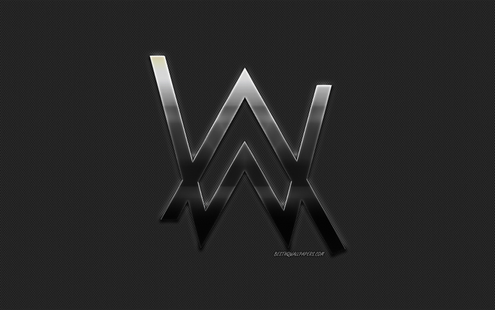 アラン-ウォーカー, お洒落なロゴ, 金属の背景, 創造エンブレム, ノルウェーのDJ, アラン-ウォーカーマーク