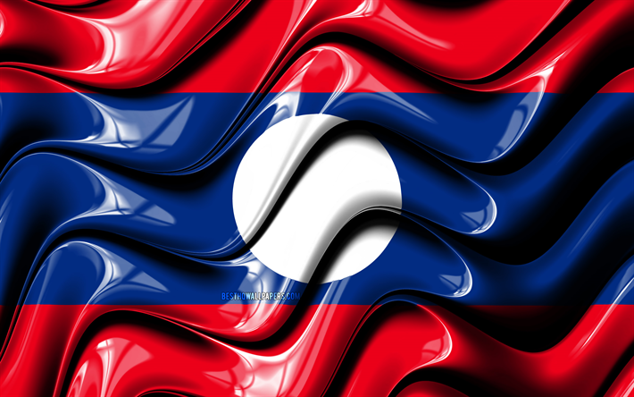 Laotien drapeau, 4k, en Asie, symbole national, le Drapeau du Laos, art 3D, le Laos, pays d&#39;Asie, le Laos 3D drapeau